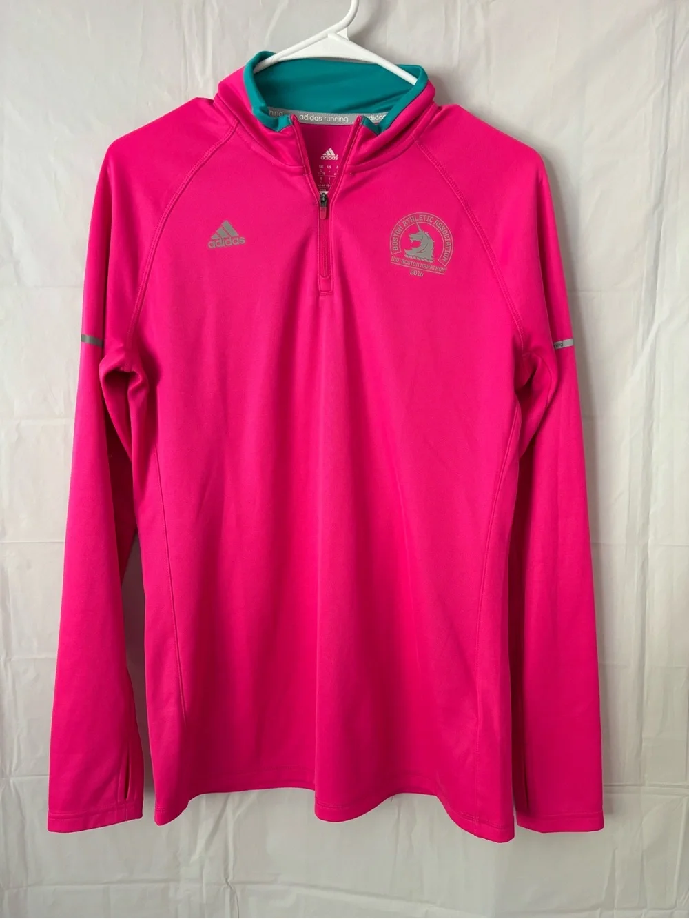 Addias Pink Boston Marathon 2016 Quarter-Zip Training Jacket SZ L Worn 1X - Picture 13 of 14